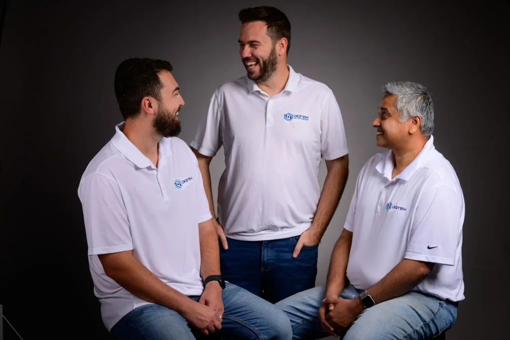The Digitek IT team, Jim Thomas, Joe Daley and Jordan Sidhom, laughing together