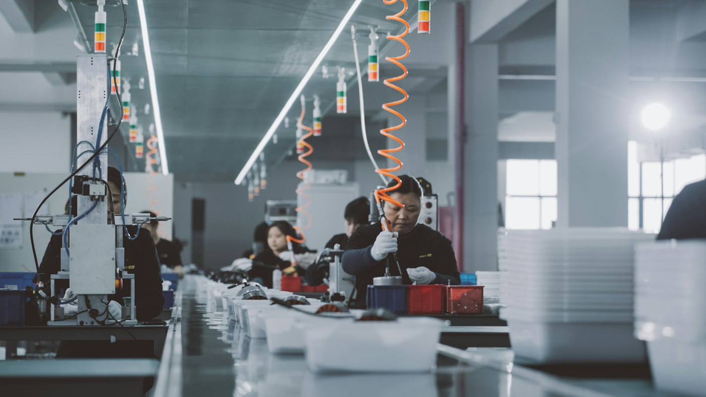 Team working on a factory floor