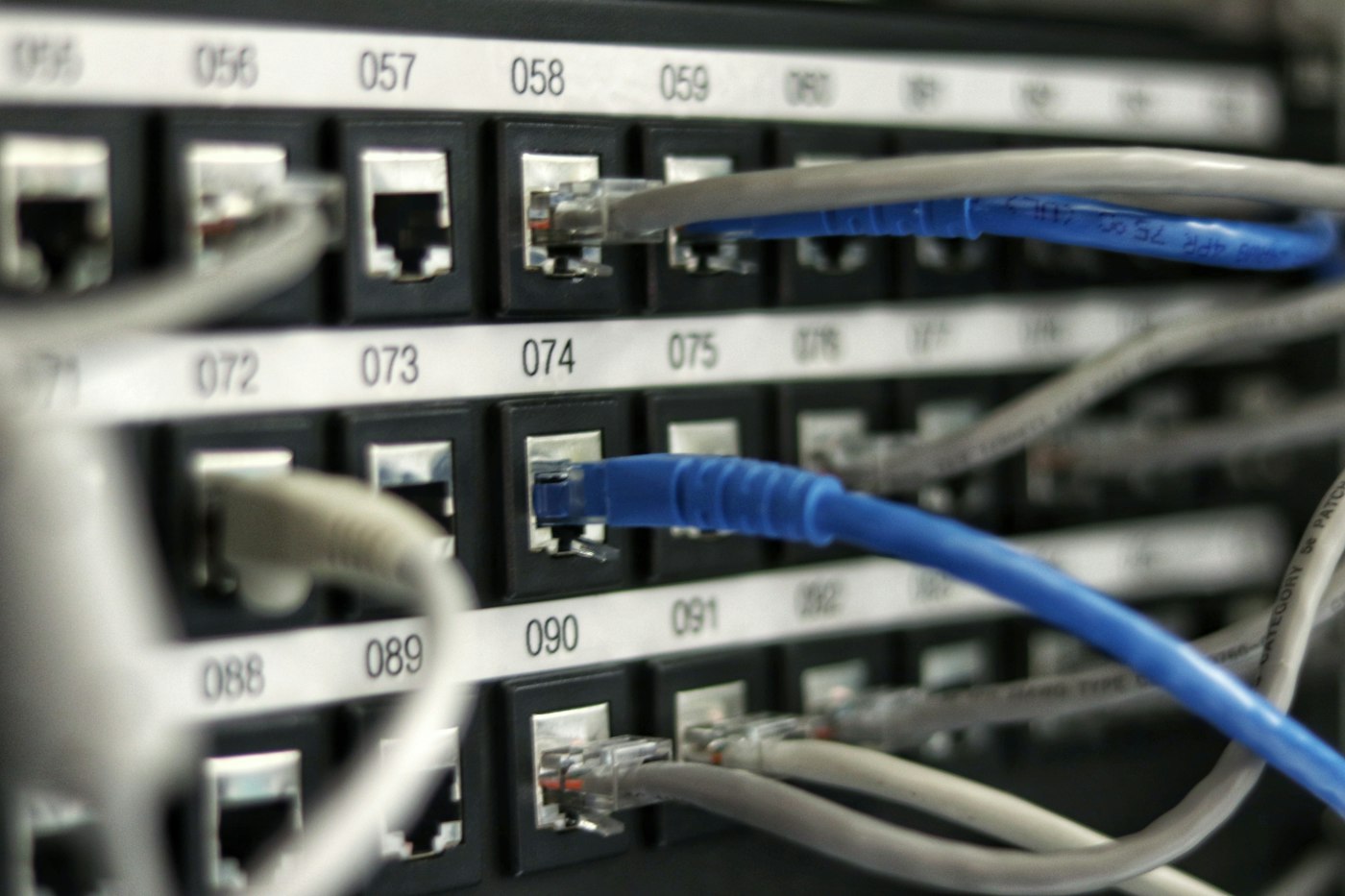 Network switch with ethernet cables connected