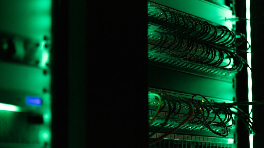 Server rack in a dark server room